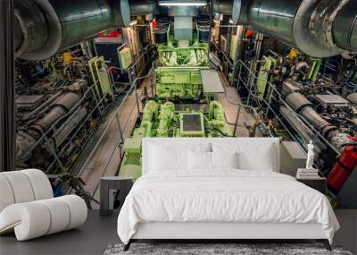 Industrial green machine and engine room of ship Wall mural