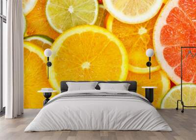 Citrus fruits collection food background oranges square lemons limes grapefruit fresh fruit Wall mural