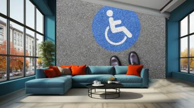 Man people wheelchair road sign disabled handicapped copyspace copy space wheel chair street zone Wall mural