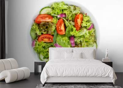 Mixed salad with fresh tomatoes healthy eating food from above isolated on white Wall mural