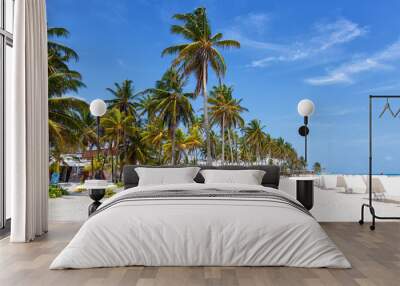 Playa Spratt Bight beach travel with palms vacation sea on island San Andres in Colombia Wall mural