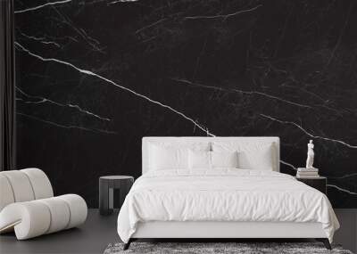 Black marble natural stone pattern for background, abstract black and white Wall mural