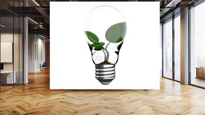 Icon of a light bulb with a green plant inside symbolizing eco friendly energy and innovation Wall mural