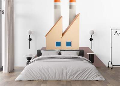 Minimalistic factory with two tall chimneys and geometric shapes in pastel colors Wall mural