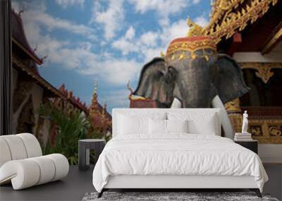 Black Elephant statue in Chiang Mai's Wat Saen Muang Ma Luang Wall mural