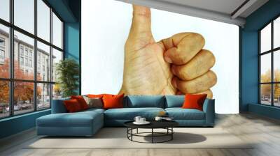 Closeup of black male hand showing thumbs up sign. ok sign.
 Wall mural