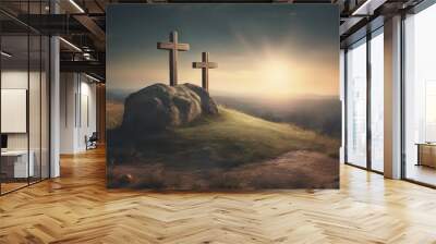 Empty tomb with crosses Wall mural