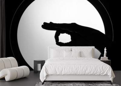 Silhouette of a hand holding something with two fingers Wall mural