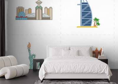 four flat landmark icons  Wall mural