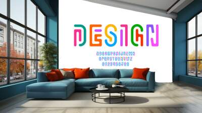 Playful font alphabet from multi-colored lines, game style letters and numbers, vector illustration 10EPS Wall mural