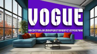 Vogue white font, modern bold alphabet, trendy letters and numbers, for your design, vector illustration Wall mural