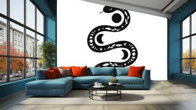 mystical snake with moon phases and floral elements. Wall mural