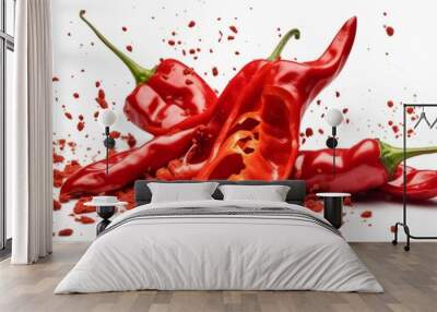 Exploding red hot chili pepper.  Wall mural