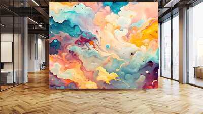 abstract background in fluid art style, in pastel pink, turquoise and purple tones Wall mural