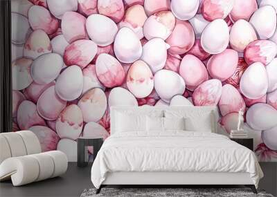 Delicate Pink Watercolor Eggs Pattern on White Background Wall mural