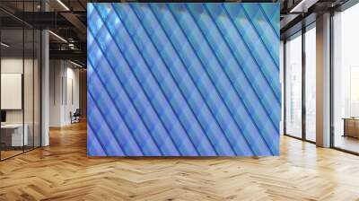 3d abstract glass rhombus pattern on blue background render. Crystal tile wall with hologram gradient texture, rainbow light effect. Translucent surface, acrylic or plastic wallpaper. 3D illustration Wall mural