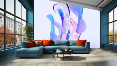 3d crystal light holographic glass figures in shape of infinity render. Abstract geometric transparent and morphism object of plastic and liquid wave forms with hologram refraction. 3D illustration Wall mural