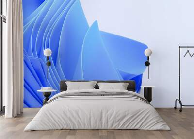 Abstract blue layered background 3d render. Folded paper sheets or fabric ribbons with wavy curved edges, modern composition of rolled pages with folds. Fashion wallpaper, banner. 3D illustration Wall mural