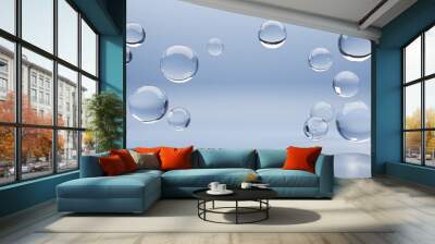 Water sea background with clear air bubbles spheres. Underwater texture with liquid balls or drops on blue aqua backdrop. Realistic 3d illustration surface for product advertising, mock up banner Wall mural