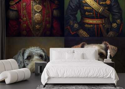 Frame simulation of a classic oil painting of a dog in military clothing old style Wall mural