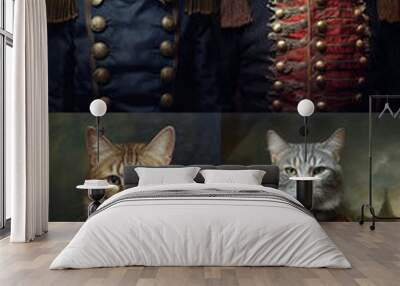 Frames Simulation of a classic oil painting of a cat in military clothing renaissance style Wall mural