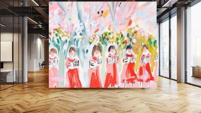 A group of choir singers. Illustration. Music.	 Wall mural