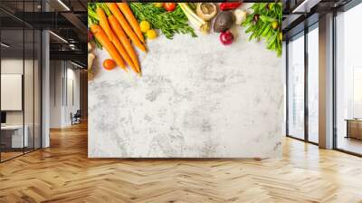 Fresh vegetables top view on concrete table with copy space Wall mural