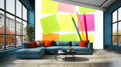 Colour pencils and postit  for reminder note Wall mural