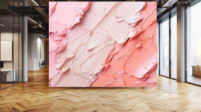 A background featuring cosmetic makeup textures in coral beige colors. This aesthetic combination creates a visually appealing backdrop suitable for various cosmetic-related content. Wall mural