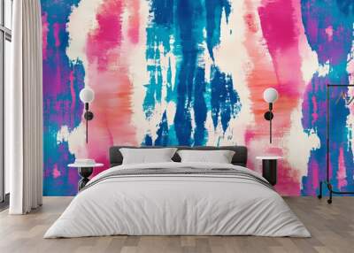 A seamless colorful tie-dye shibori print featuring a hand-drawn batik pattern with a rug-textured background. This modern batik design is perfect for wallpaper tiles, fabric Wall mural