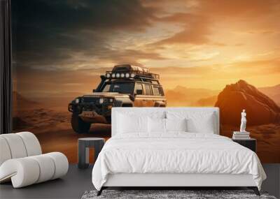 Safari and travel to Africa, extreme adventures or science expedition in a stone desert Wall mural