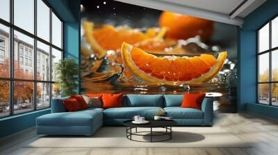 A fresh orange slice in the water Wall mural