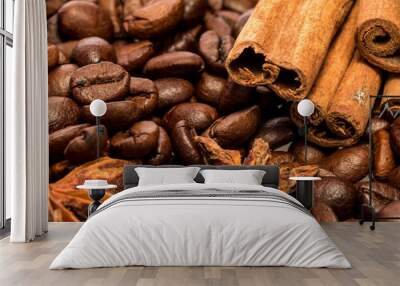     Coffee beans and cinnamon sticks Wall mural