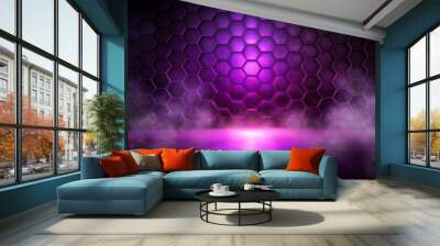 Purple hexagon stage with fog, mystical platform for fantasy game environments Wall mural