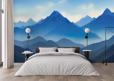 abstract blue landscape mountains illustration scenery desktop wallpaper background ai generated Wall mural