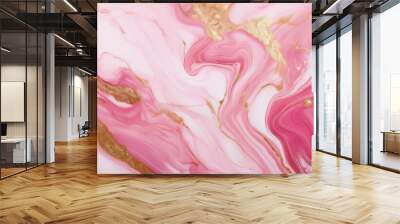 luxury pink marble liquid texture with gold splashes Wall mural