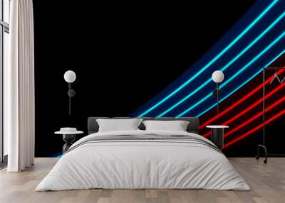 Red and blue light dynamics lines on a black background . Wall mural