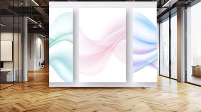 Three colorful abstract paintings of waves on a white background Wall mural