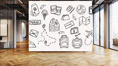 Vacation and adventure doodle set. Hand drawn travel icons set. Wall mural