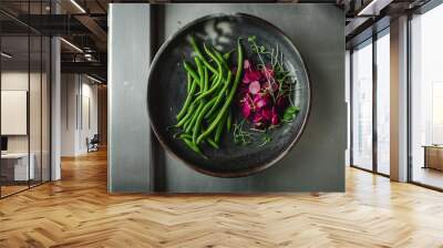 green beans with beetroot salad on ceramic plate in kitchen Wall mural