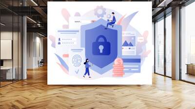 Data protection concept. Scan Fingerprint, Identification system. Modern flat cartoon style. Vector illustration Wall mural