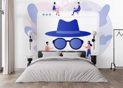 Incognito mode concept. Browse in private. Anonymous search. Online privacy and personal data protection. Confidential information. Modern flat cartoon style. Vector illustration on white background Wall mural