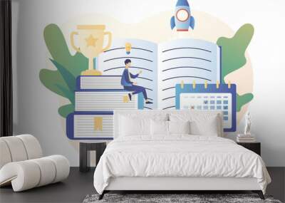 Self-learning, online education, e-book, distance e-learning. Self development concept. Skill improvement. Goal achieving. Start up. Modern flat cartoon style. Vector illustration on white background	 Wall mural