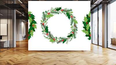 vector christmas wreath set with winter floral elements. season greeting card. vector illustrationse Wall mural