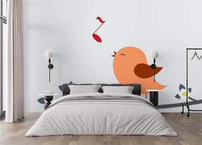 Cute bird sings Wall mural