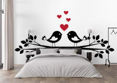 Silhouette cute birds in love Wall mural