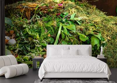 Compost with organic products and greens. Organic compost with green waste Wall mural