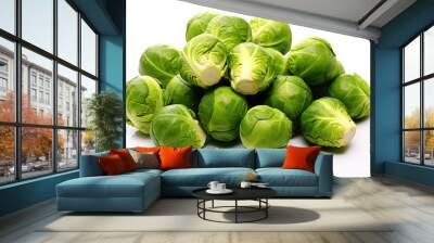 Fresh Brussels sprouts arranged in a pile, showcasing their vibrant green color and tightly packed leaves. Generative AI Wall mural