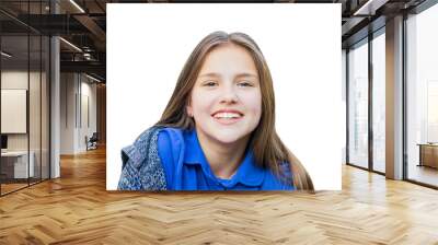 Headshot Portrait of happy teenage ginger girl with smiling looking at camera isolated on white background. Funny Wall mural