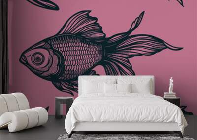 Seamless pattern with goldfish. Wall mural